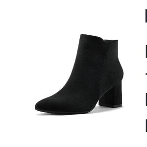 Source Unknown Black Suede-Like Block Heel Ankle Booties
